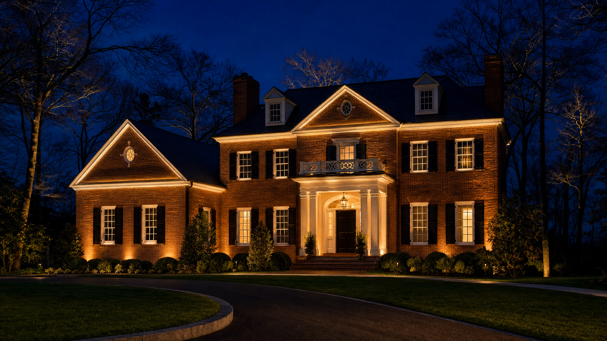 Bedford Georgian Estate Permanent System lighting project in Bedford, VA